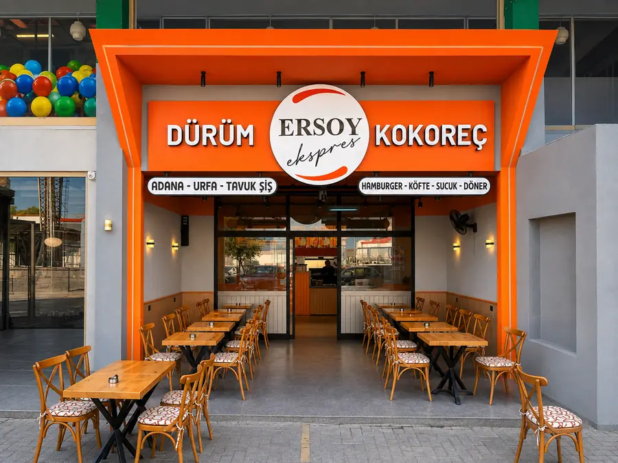 Bursa Nilüfer Balat Ersoy Ekspres: turuncu cephede ışıklı kutu harf